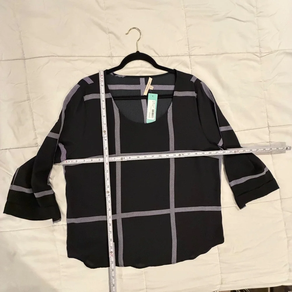 41 Hawthorn Bixby Scoop Neck Blouse Women XL Black Windowpane Plaid NEW - Picture 8 of 15